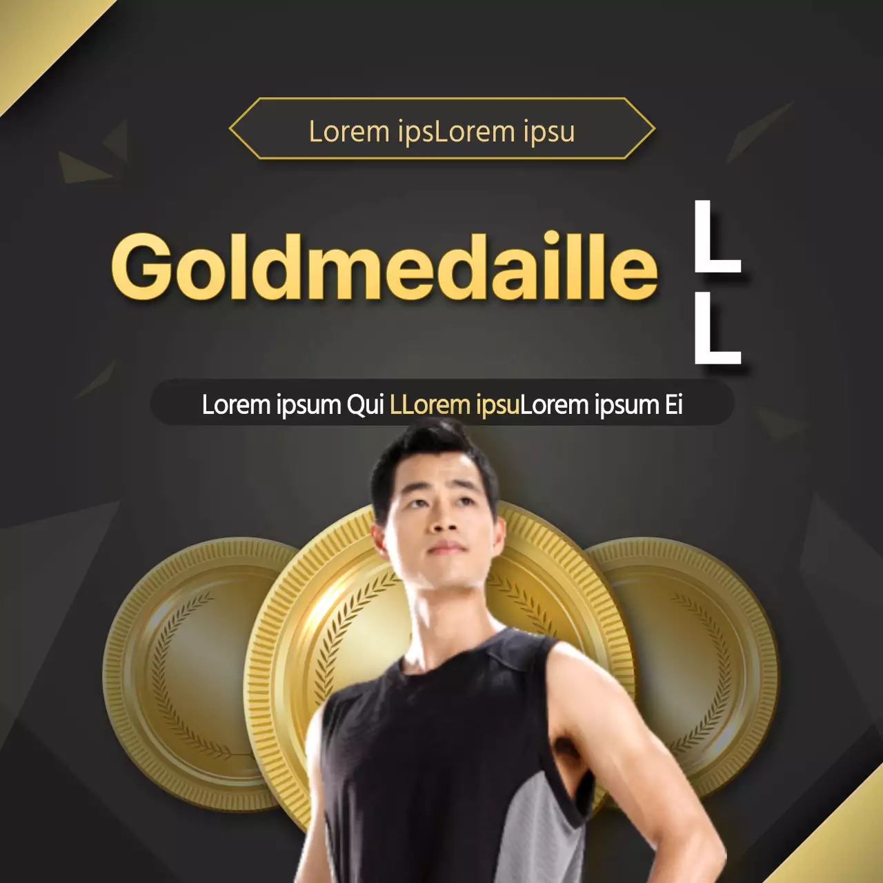 Herzlichen Glückwunsch zum Gewinn einer Medaille mit schwarzer und goldener Textmarkierung