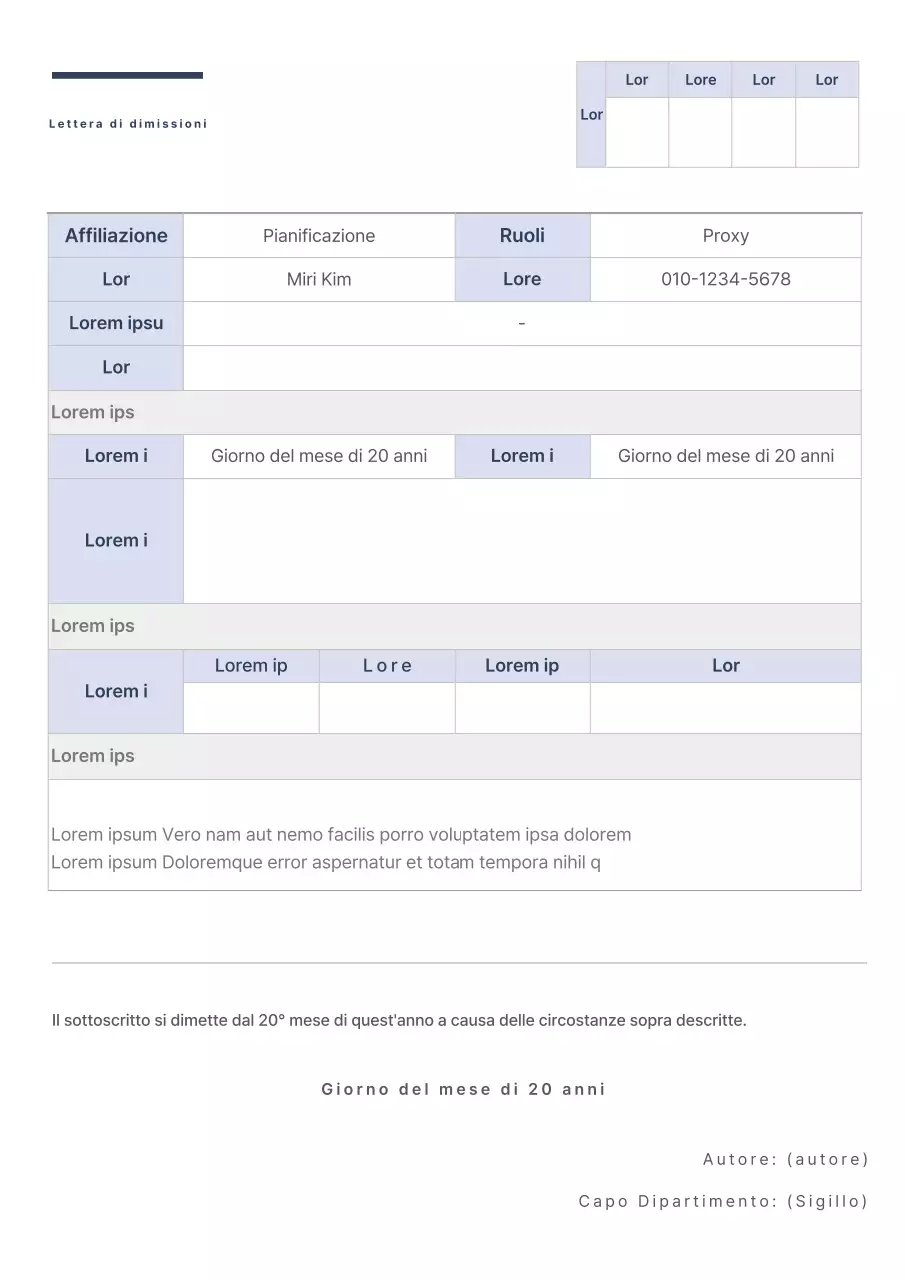 Post di dimissioni di base in blu
