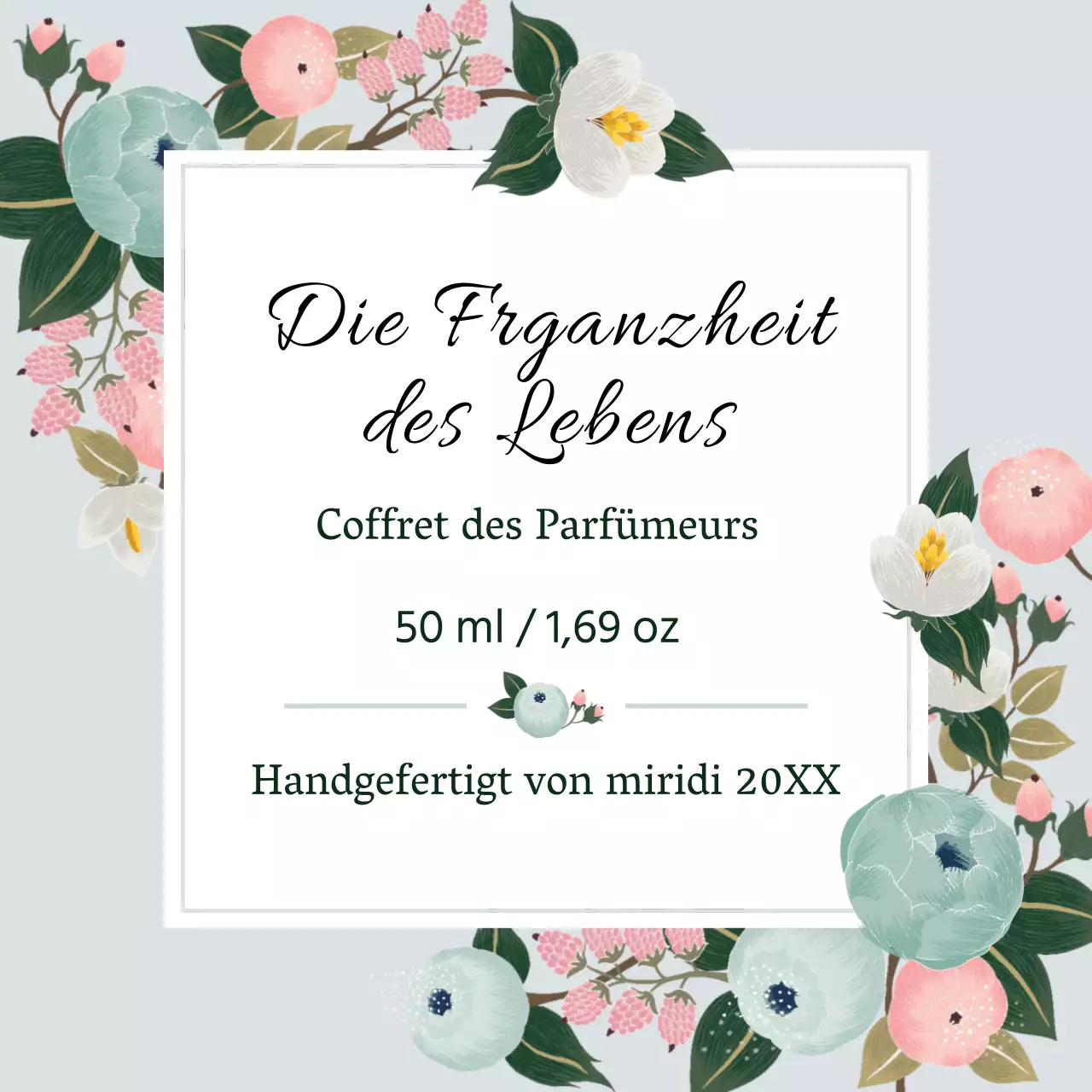 Vintage-Parfüm-Etikett mit blauer Illustration