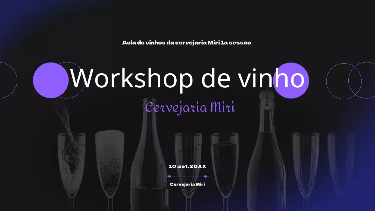 Seminário de aulas de cervejaria em tons de preto e roxo