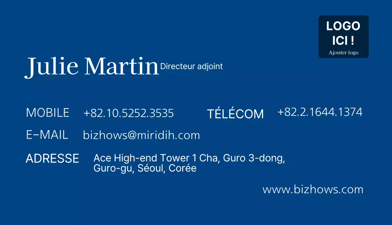 Carte de visite bleue simple