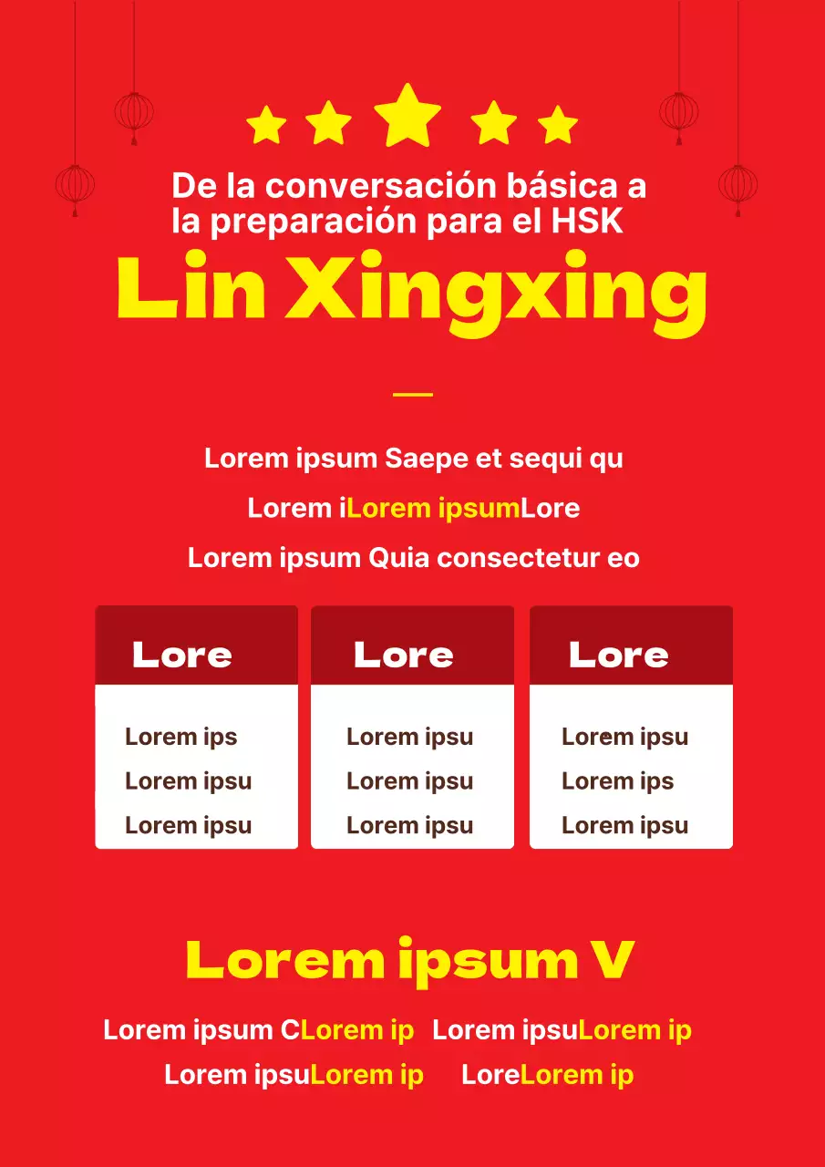 Sencillo folleto rojo y amarillo para la escuela de chino