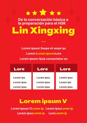 Sencillo folleto rojo y amarillo para la escuela de chino