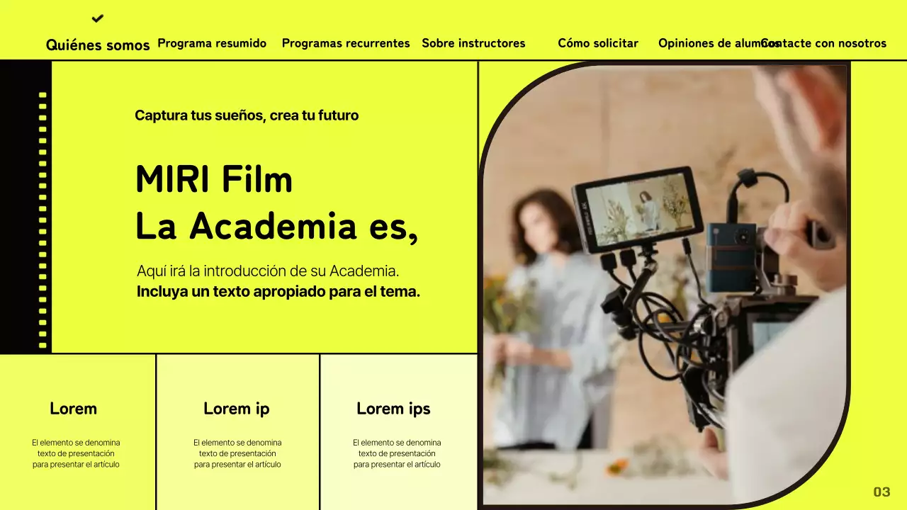 Promociona la academia de cine con un concepto artístico sobre fondo amarillo