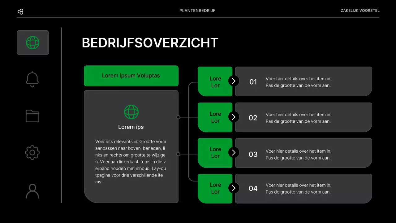 Zakelijk zakelijk voorstel in zwart en groen natuurlijk bladconcept