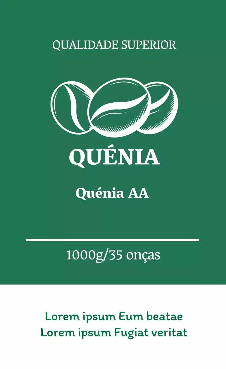 Rótulo de café em grão limpo com ilustração verde
