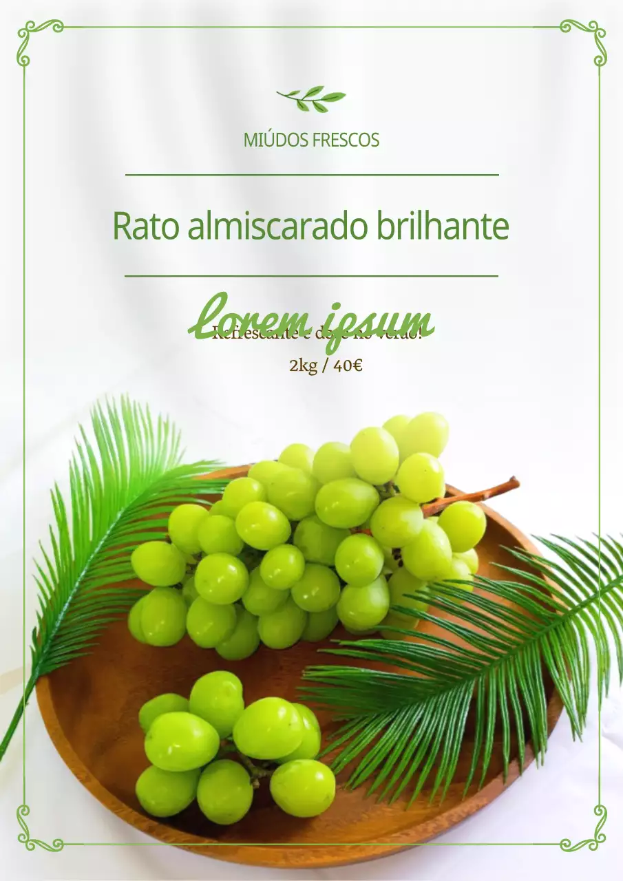 Cartaz promocional do moscatel verde e simples com brilho de fruta de verão