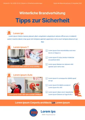 Einfache Illustration in Orange und Blau, die Ihnen hilft, die Brandschutztipps im Winter zu befolgen