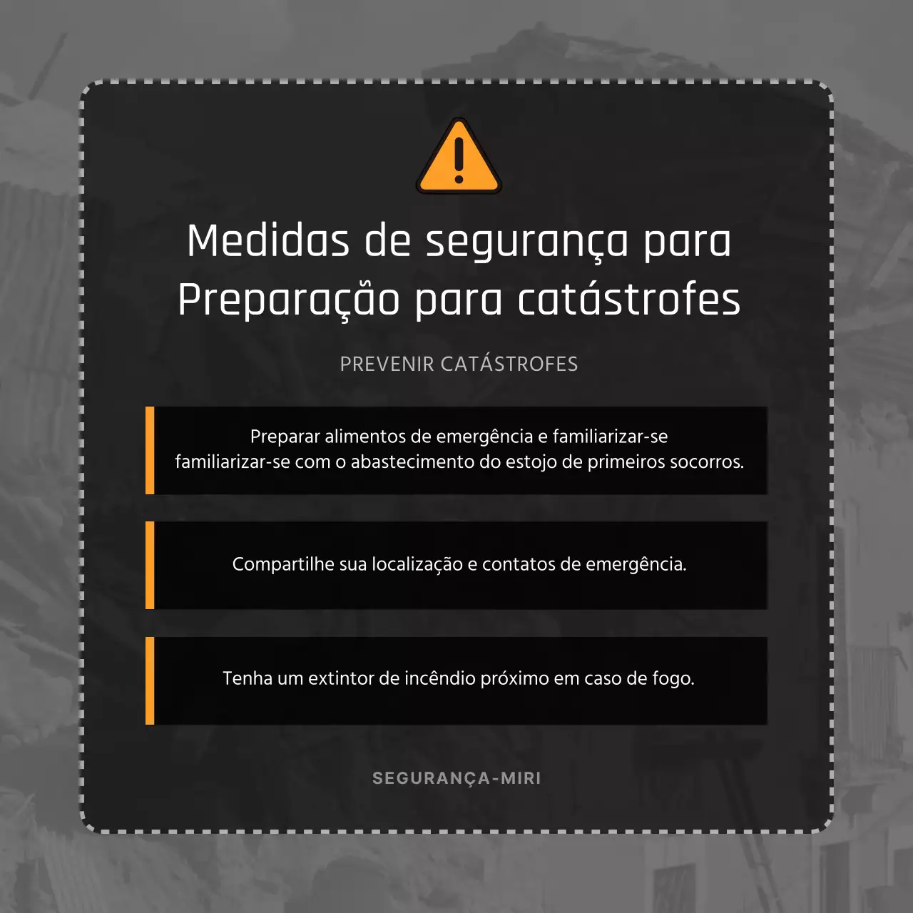 Controlo de segurança para preparação para catástrofes, a preto e amarelo