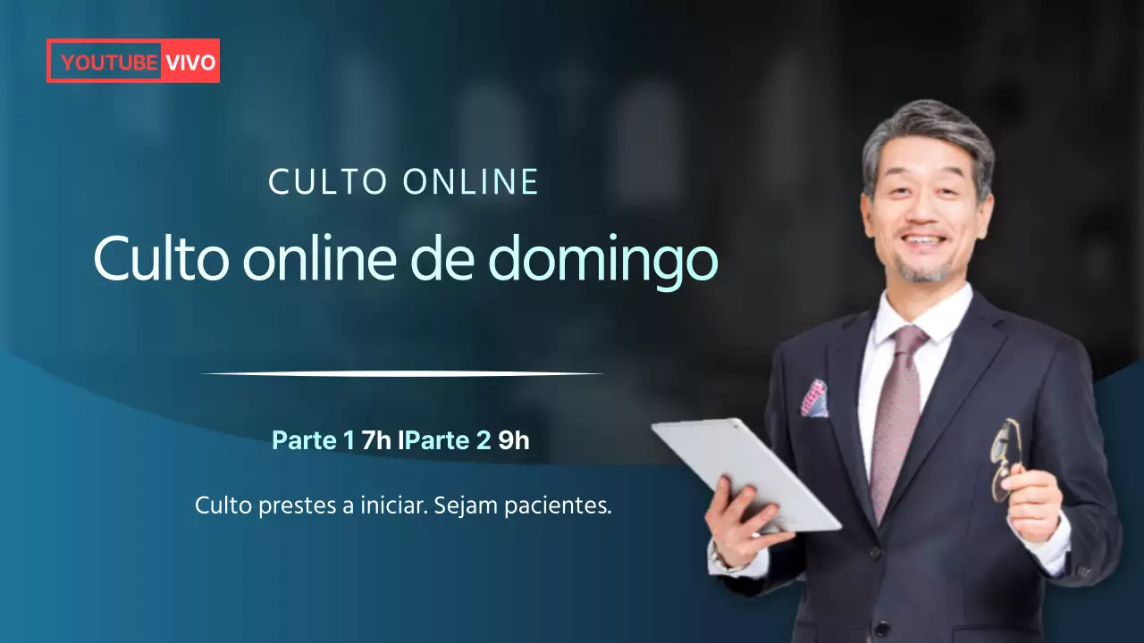 Culto online moderno num gradiente azul claro
