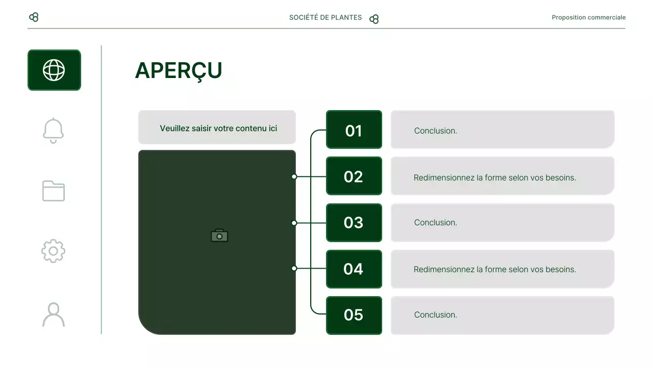 Proposition d'affaires en blanc et vert, concept de feuille naturelle