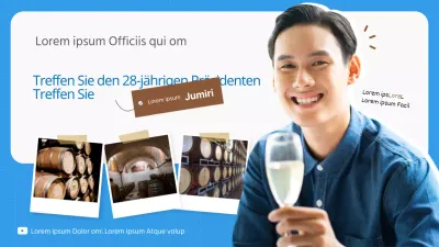 Interview mit dem jungen Inhaber einer einfachen Weinmarke in Hellblau und Braun