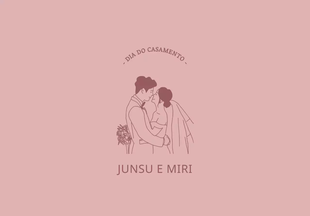 Um envelope clássico com uma ilustração vermelha dos noivos e um texto relacionado com o casamento.