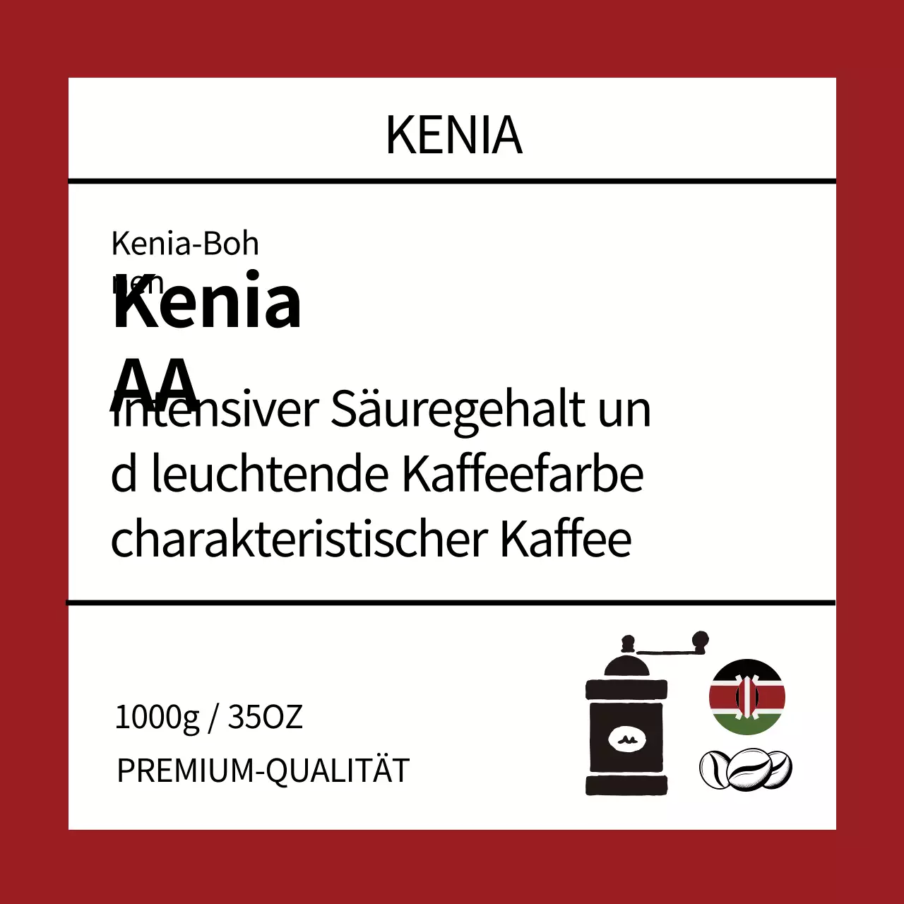 Nettes Kaffeebohnen-Etikett mit roter Illustration