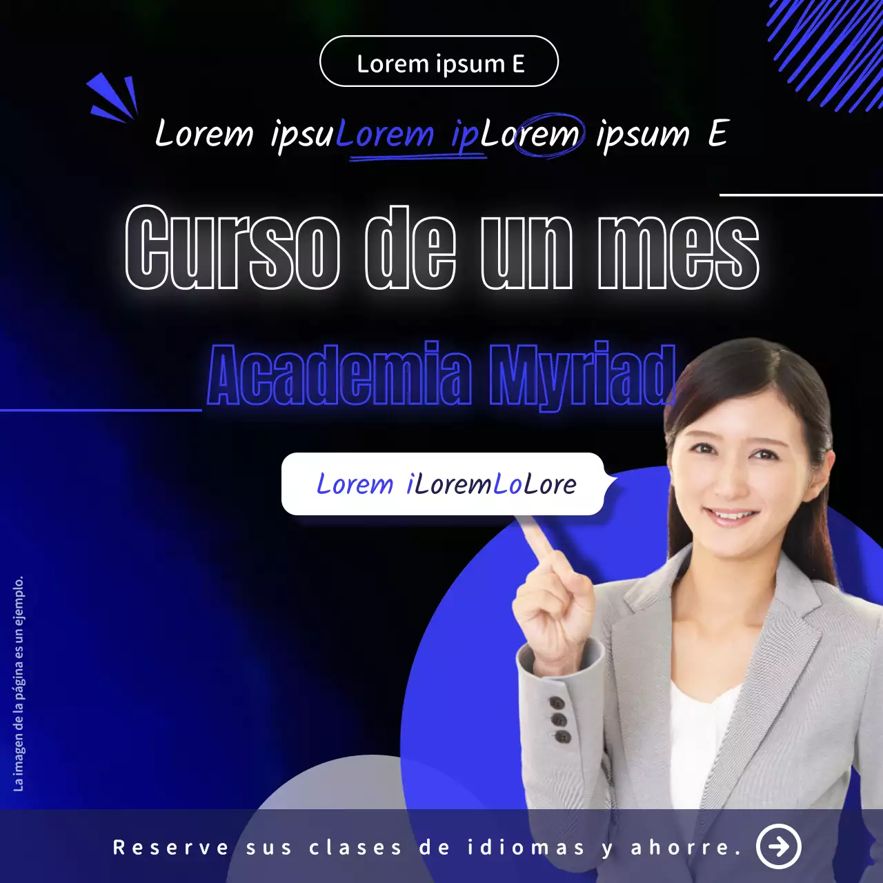 Material de promoción escolar de estilo neón con detalles azules