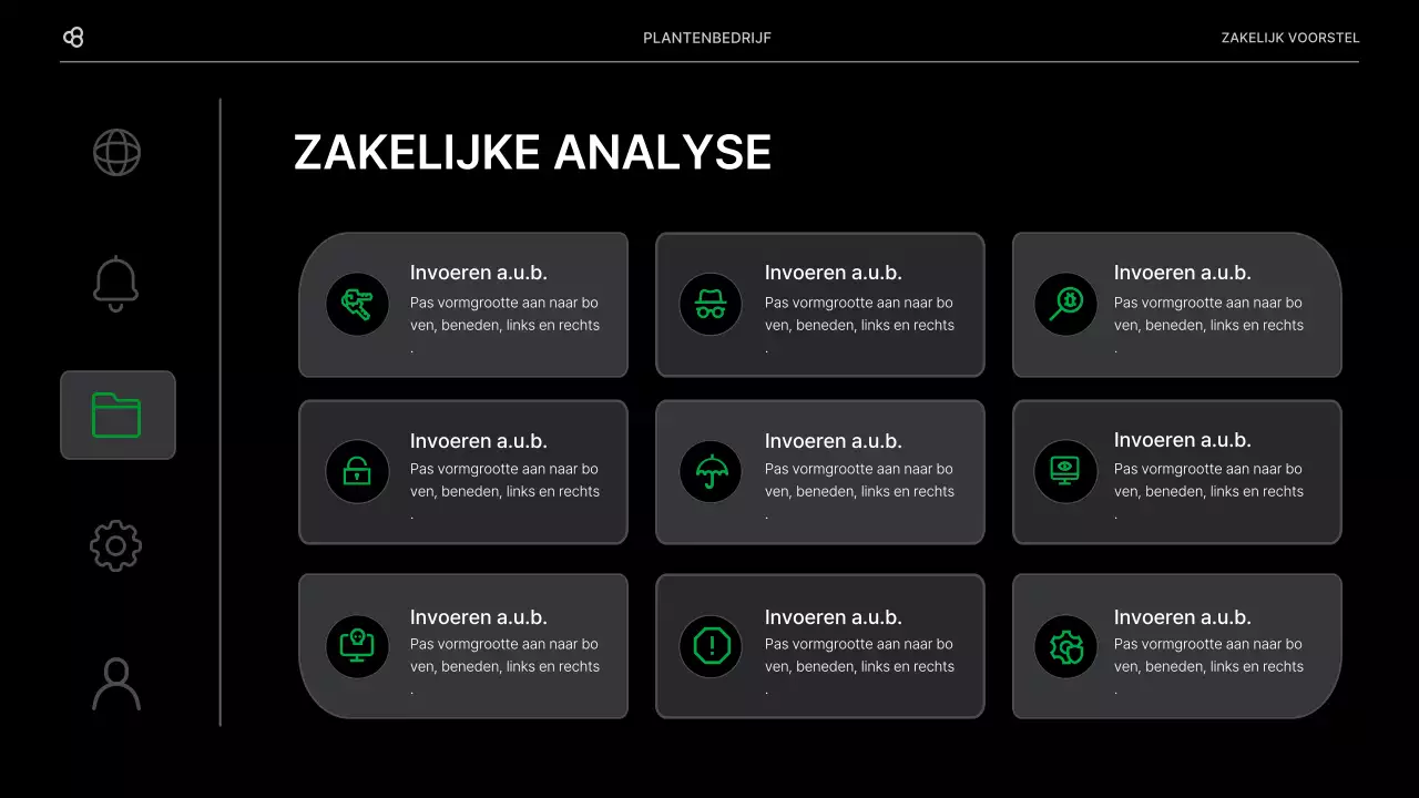 Zakelijk zakelijk voorstel in zwart en groen natuurlijk bladconcept