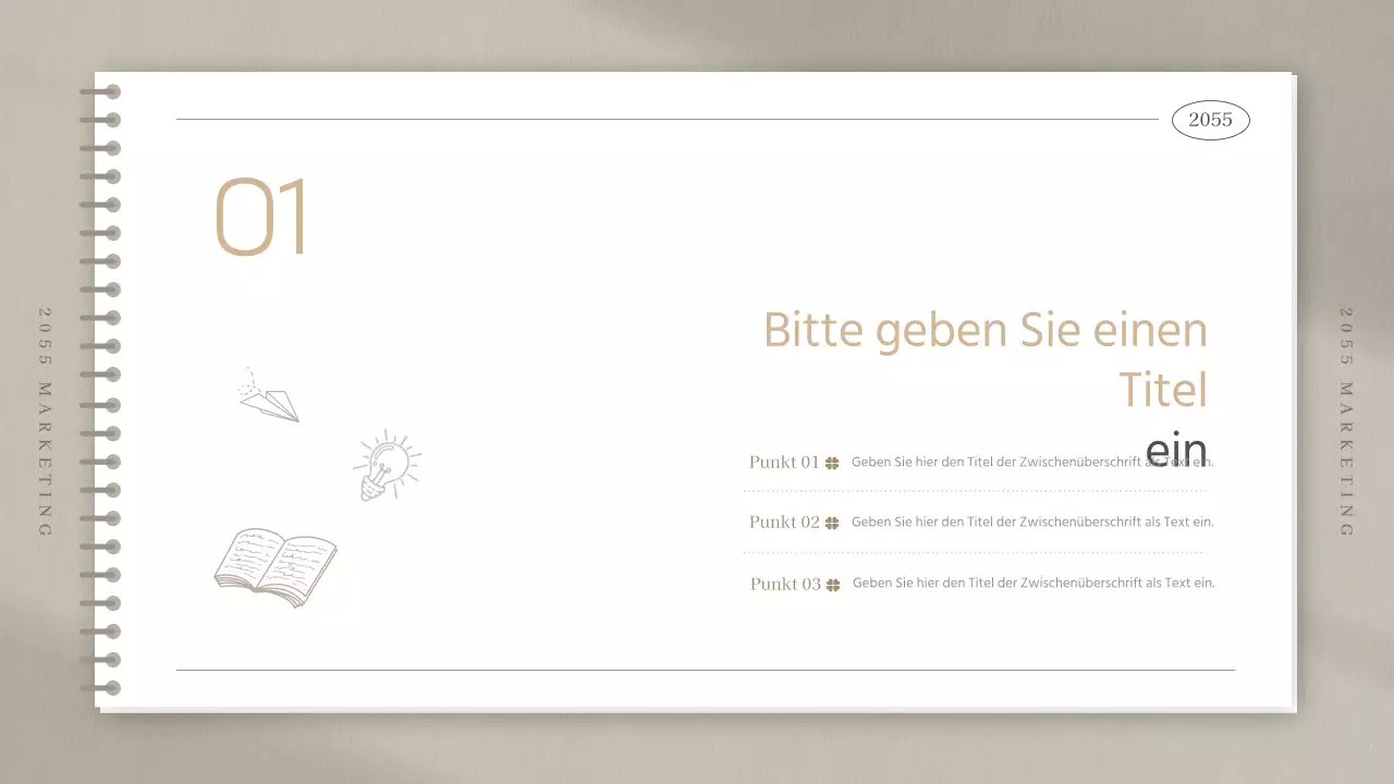 Sitzungsprotokoll einer Marketingstudie in einem einfachen beigen Notizbuch