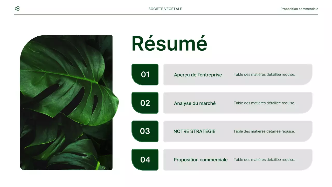 Proposition d'affaires en blanc et vert, concept de feuille naturelle