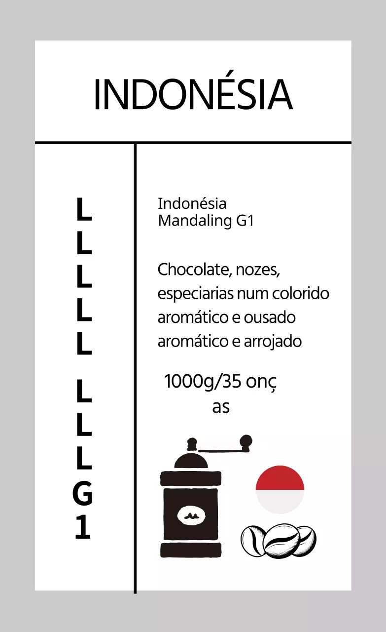 Rótulo de café em grão limpo com ilustração cinzenta