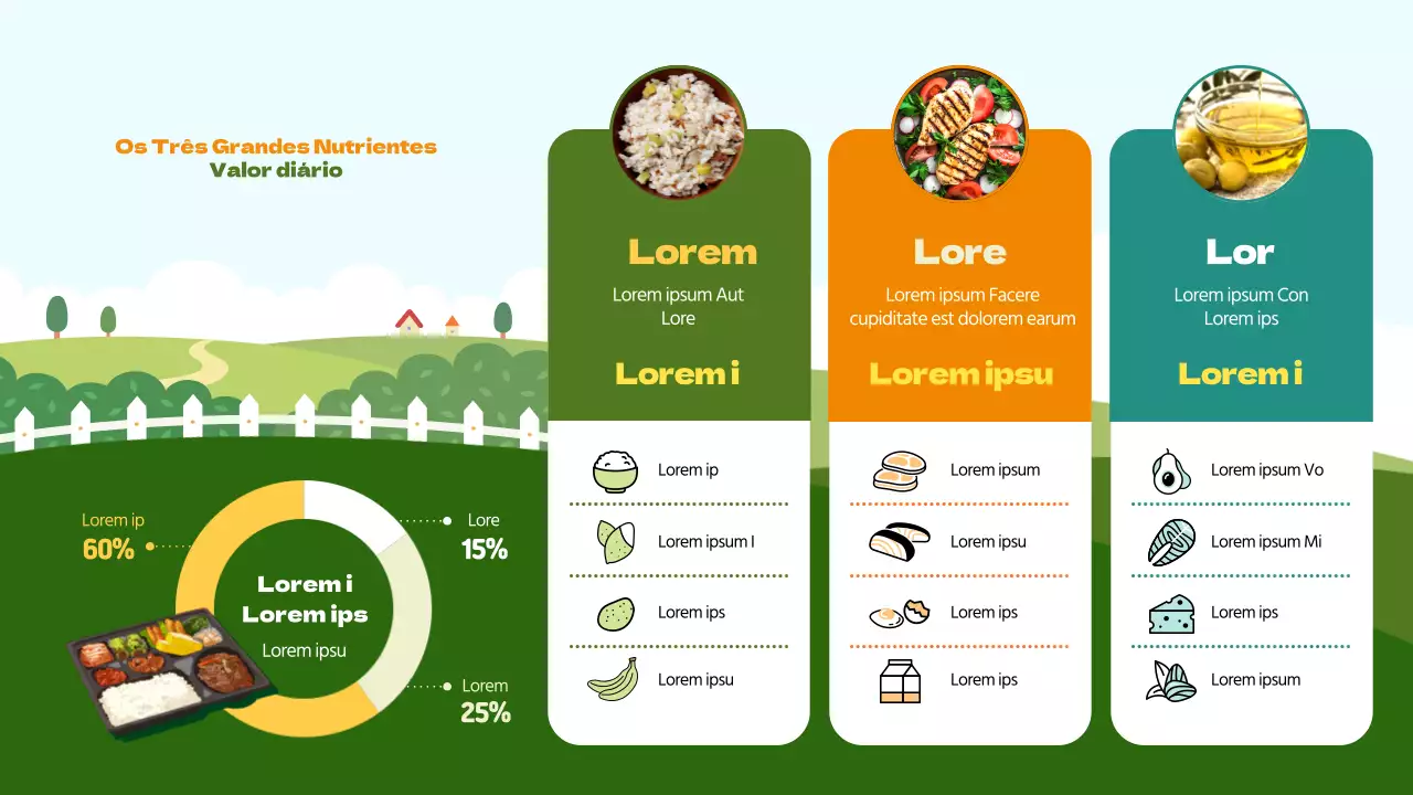 Guia de ingestão diária de nutrientes com ilustrações destacadas a verde - cópia - cópia