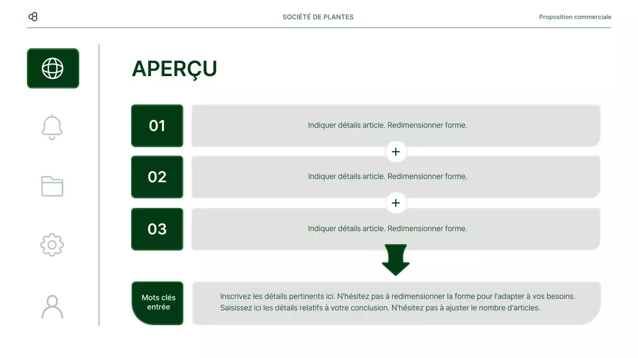 Proposition d'affaires en blanc et vert, concept de feuille naturelle