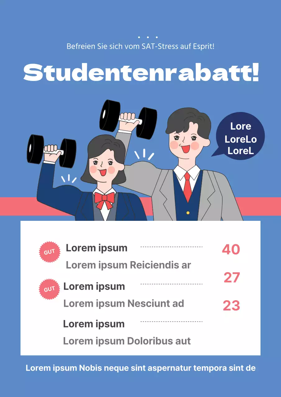 Niedlicher Fitness-Studentenrabatt-Flyer in Blau