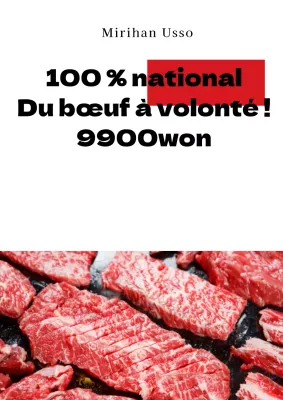 Promouvoir les réductions sur les buffets de bœuf avec des photos de viande crue en noir et rouge