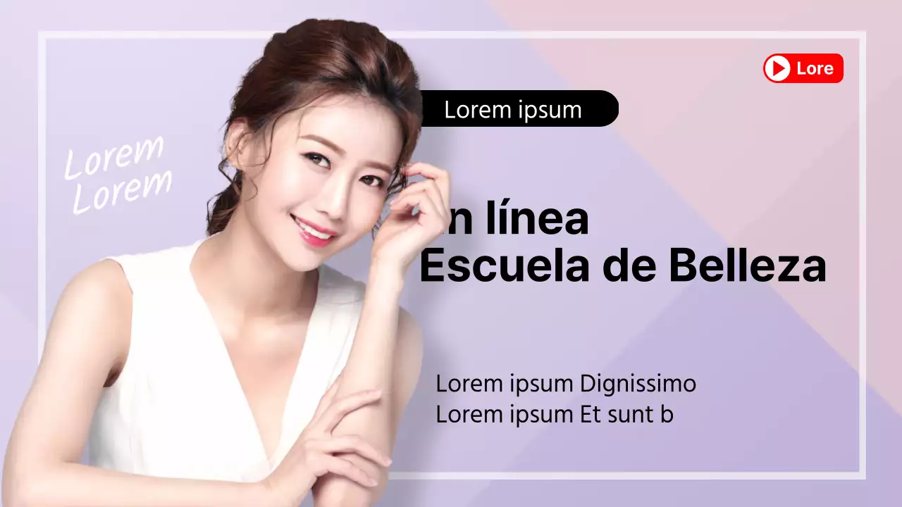 Miniatura de YouTube con modelo femenina de belleza sobre fondo malva