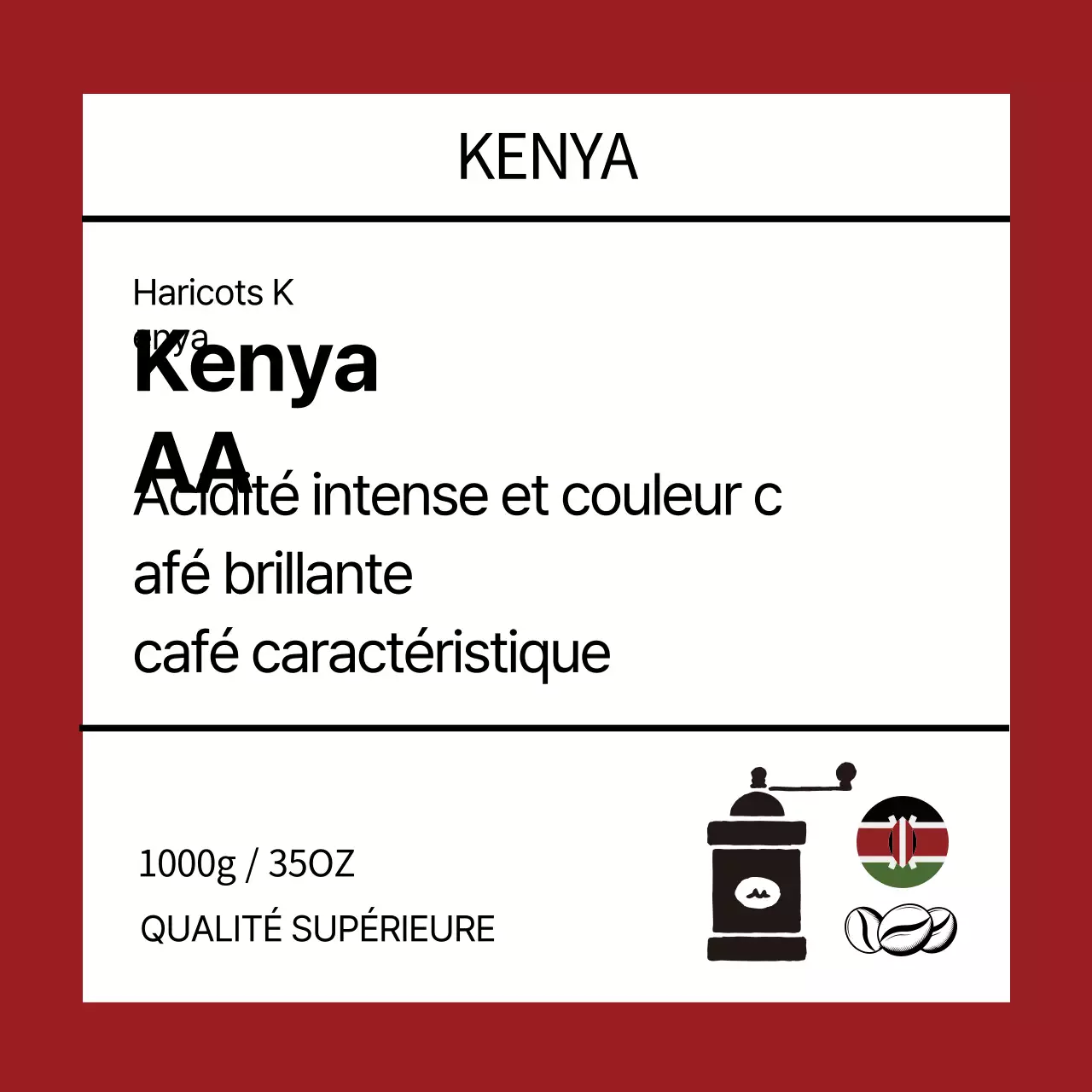 Étiquette de grains de café avec illustration rouge