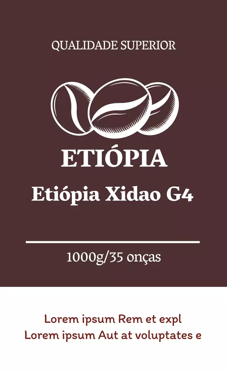 Rótulo elegante de café em grão com ilustração castanha