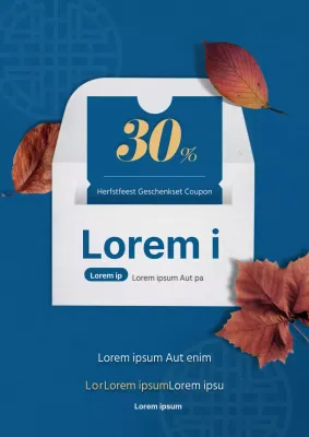 Een eenvoudige cadeauset met blauwe brievenveloppen en gevallen bladeren in de uitverkoop