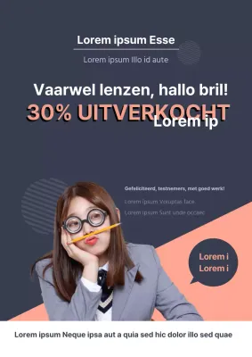 Promoot een LASIK-kortingsevenement met een foto van een student met een blauwe en roze bril.