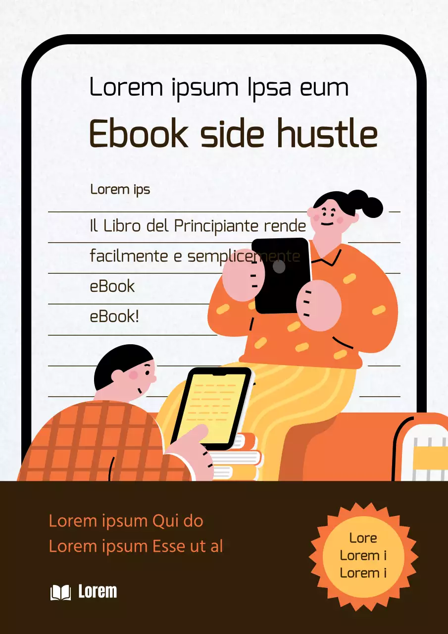 Ebook side hustle con sfondo in carta e illustrazioni arancioni