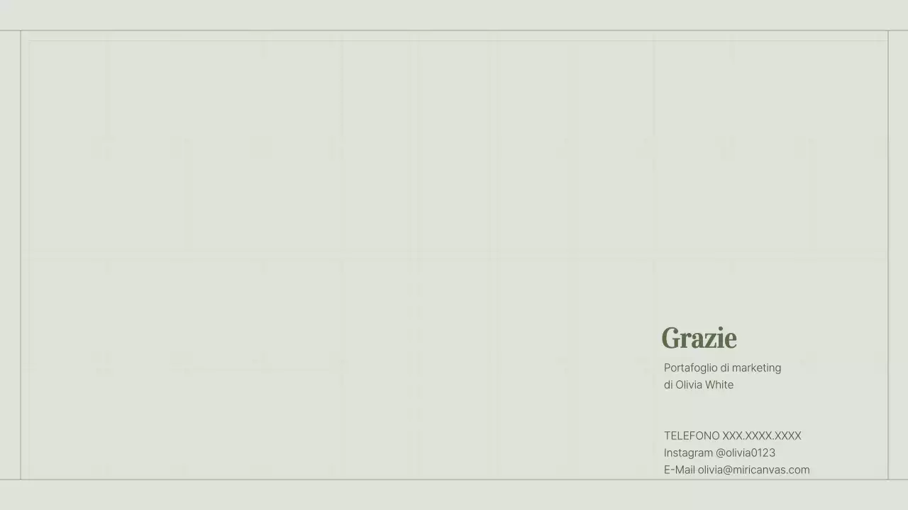 Il portfolio di un content marketer con un concetto di griglia verde e semplice