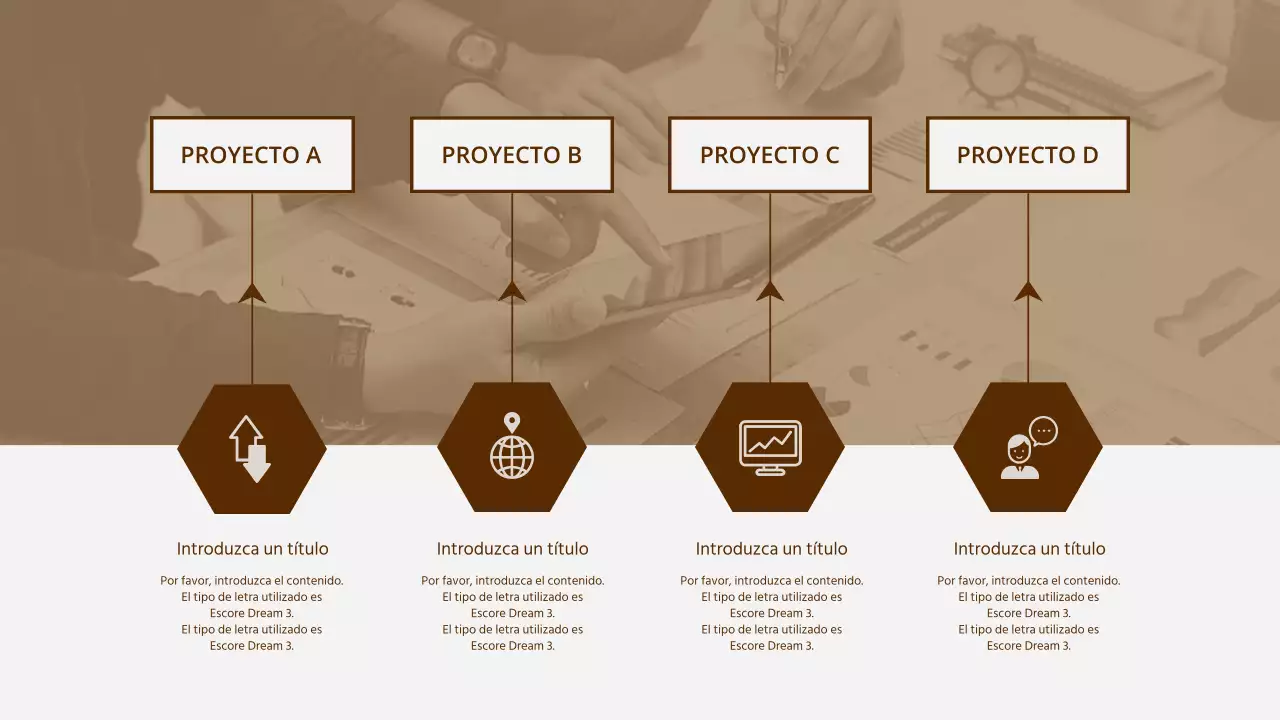 Infografía empresarial en tonos marrones Grandes proyectos Etapas del proyecto Empresa