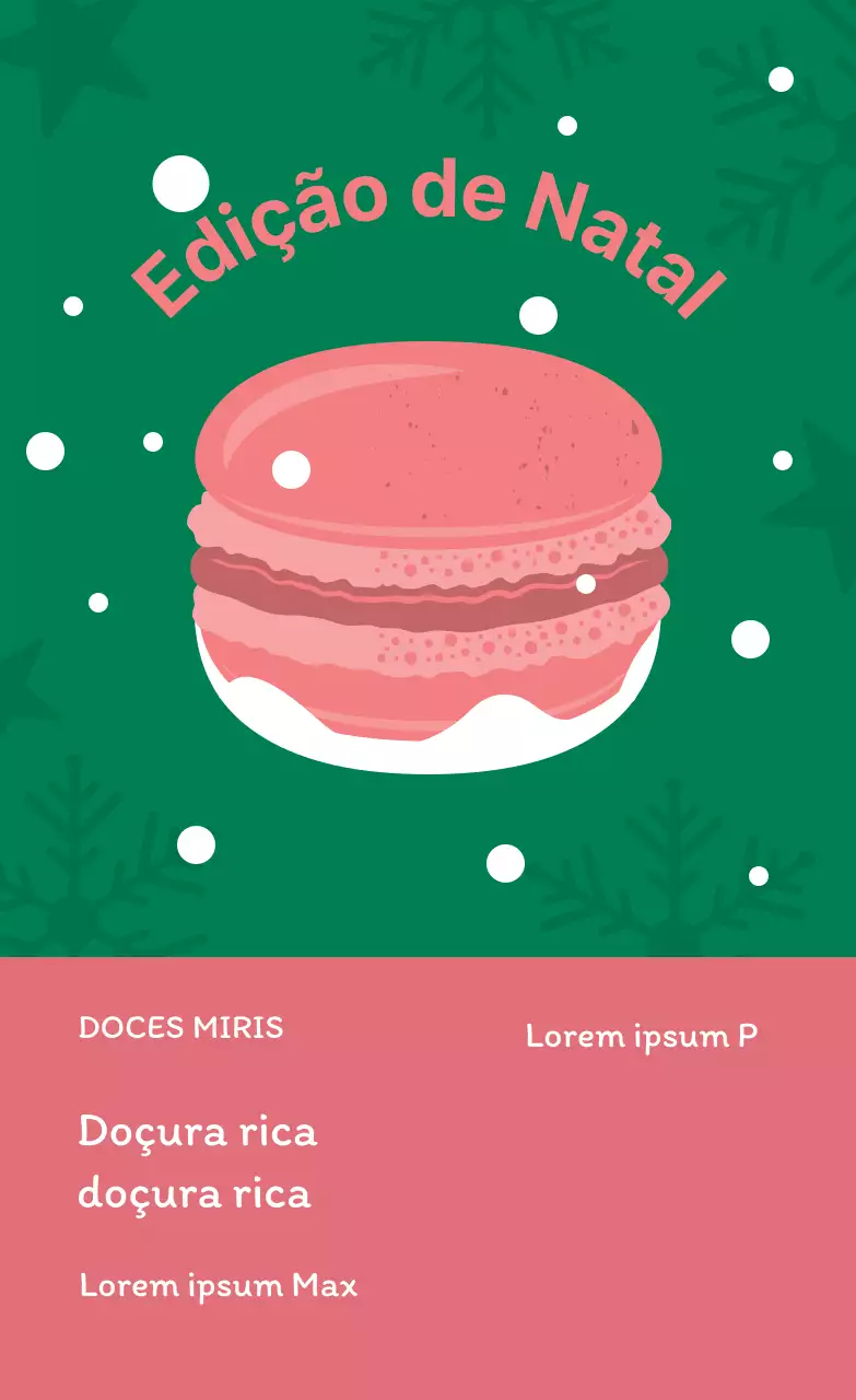Rótulo de macaron de sobremesa de café de Natal com ilustração verde e cor-de-rosa