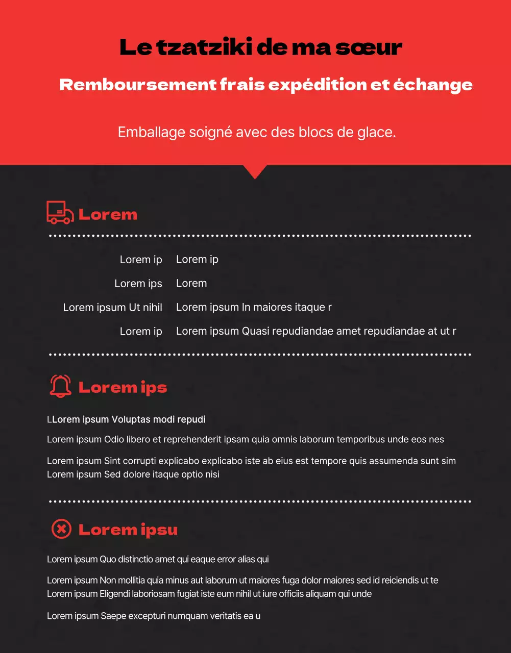 Une simple revue de produits surgelés en noir et rougePromotion de l'événement