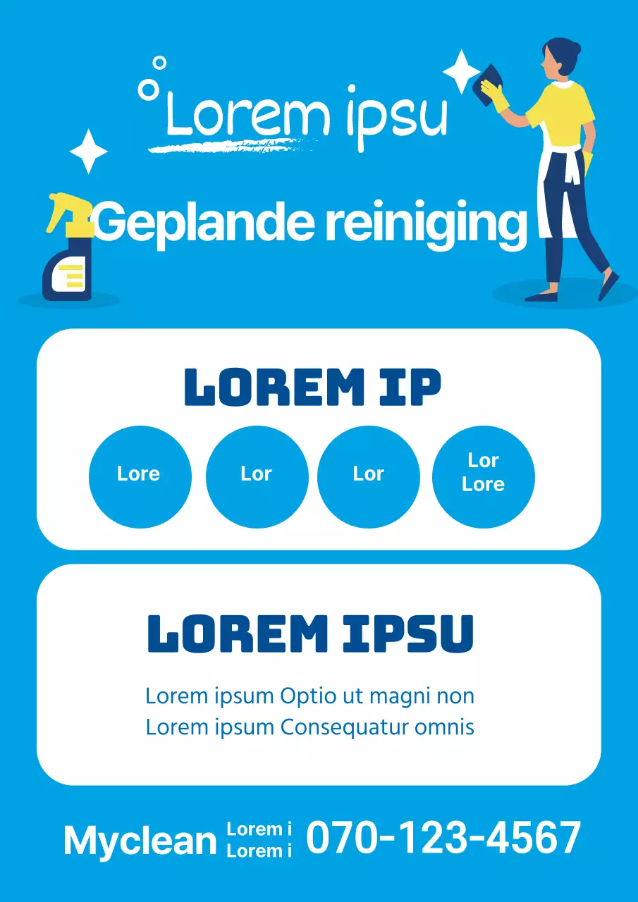 Blauwe illustratie ter promotie van een nette schoonmaakdienst