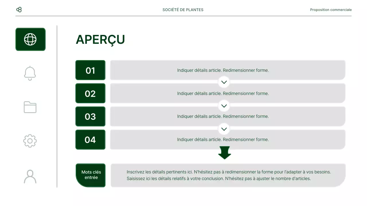 Proposition d'affaires en blanc et vert, concept de feuille naturelle