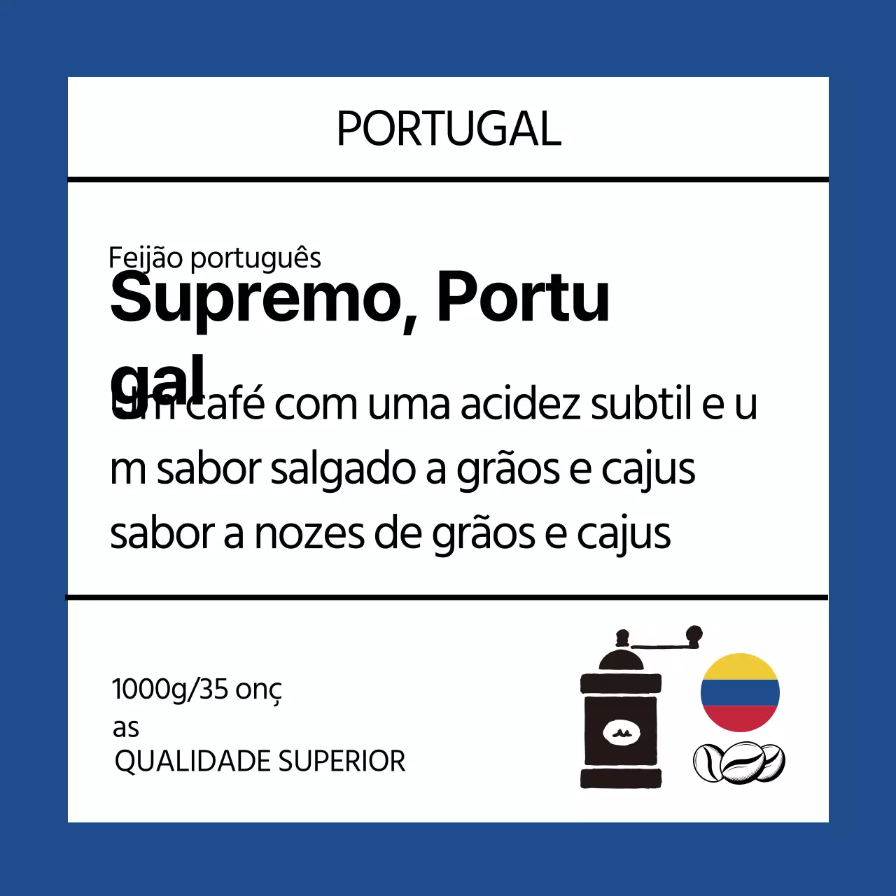 Rótulo de café em grão com ilustração azul