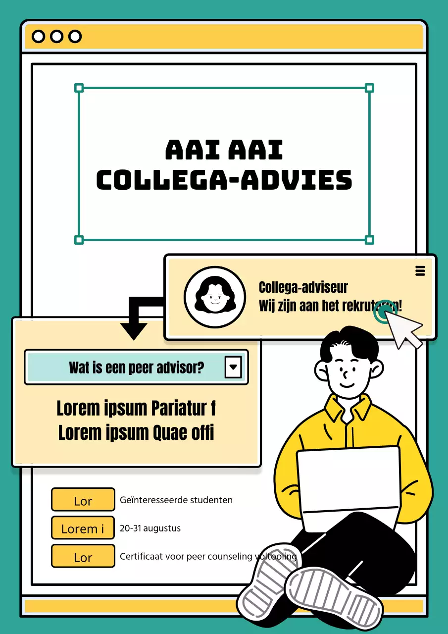 Een mint en geel webbrowser concept met een oproep voor agenten