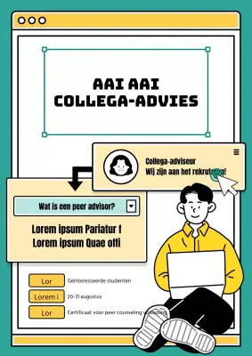 Een mint en geel webbrowser concept met een oproep voor agenten