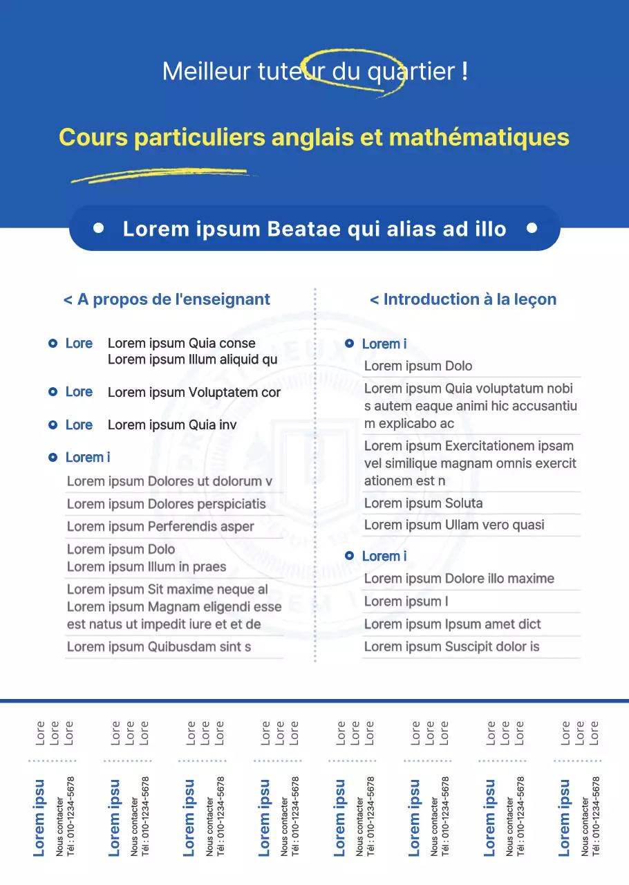 Style simple et percutant en bleu et jaune pour l'information et la promotion du soutien scolaire professionnel