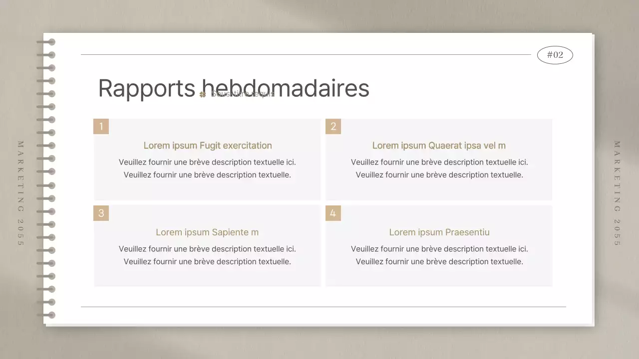 Compte rendu de réunion d'étude de marché dans un simple carnet de notes de couleur beige