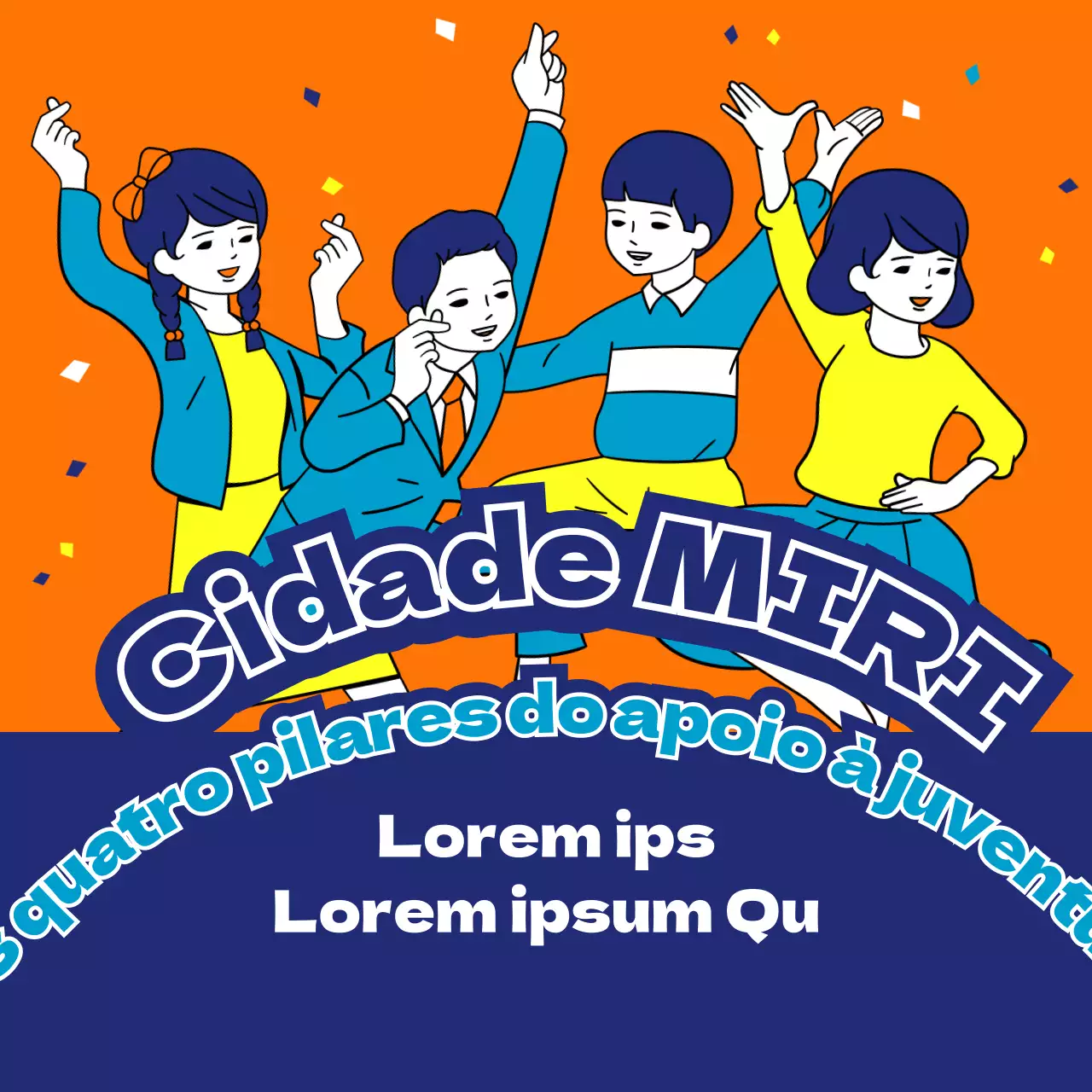 Inscreva-se para receber notificações sobre informações relativas à política de apoio aos jovens com ilustrações cómicas e divertidas em laranja e azul-marinho