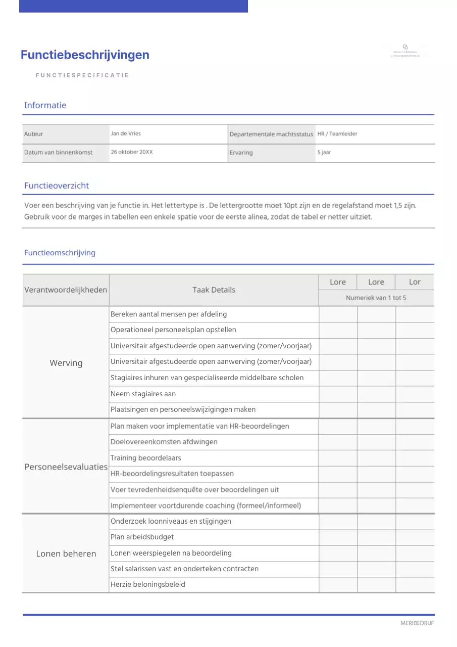 Eenvoudige functiebeschrijving met lijnaccent in marineblauw en zwart