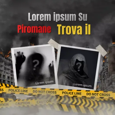 Scena di incendio Trova il piromane su uno sfondo scuro Quiz della stanza di fuga