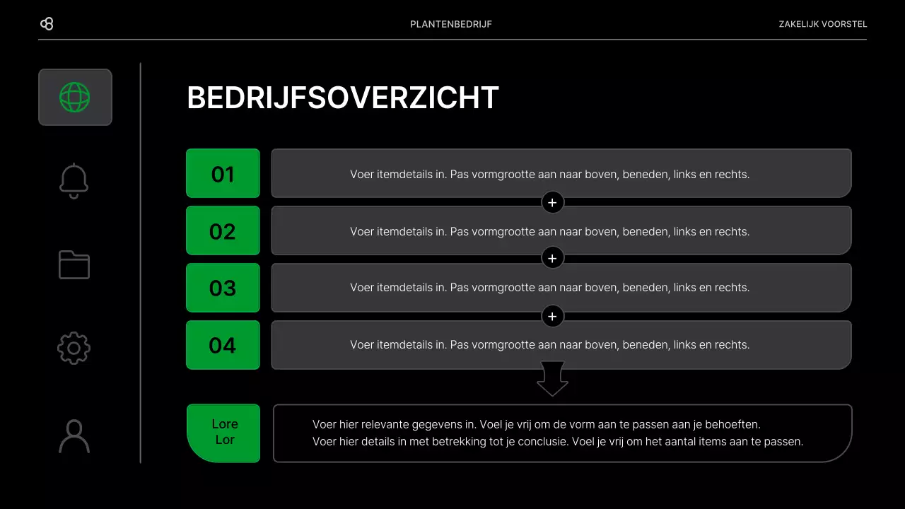 Zakelijk zakelijk voorstel in zwart en groen natuurlijk bladconcept