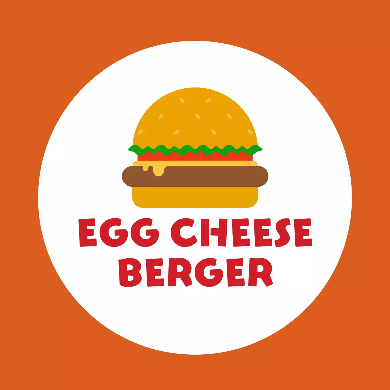 朱色のイラストかわいい飲食店の手作りハンバーガーを宣伝するイラスト