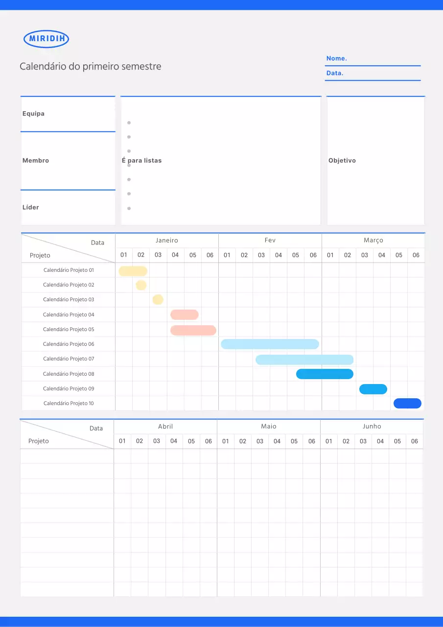 Documentação do calendário do primeiro semestre da Bluepoint